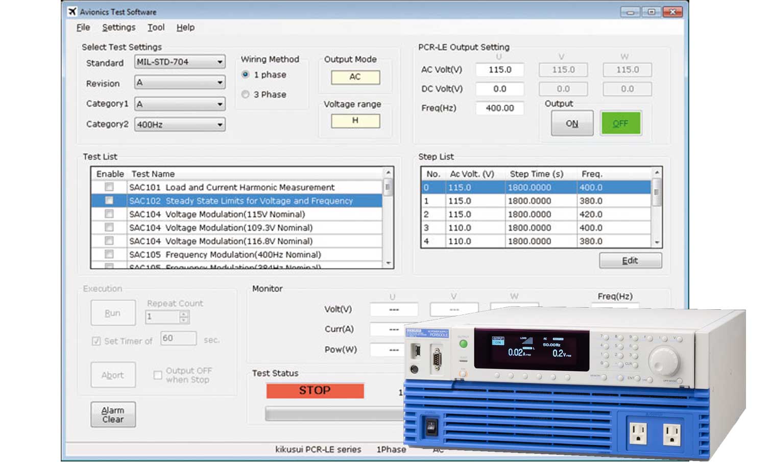 Kikusui SD012-PCR-LE/WE Avionics Test Software MIL-STD-704A / RTCA/DO-160