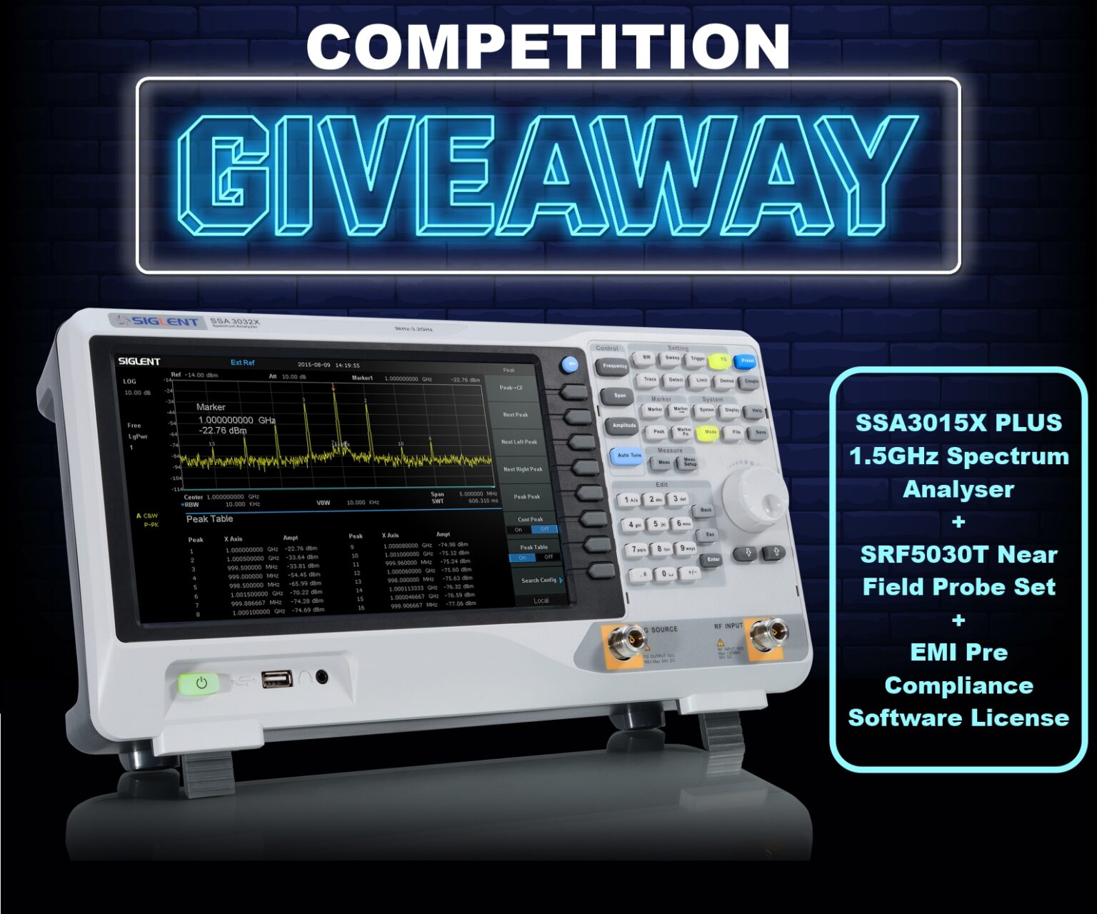 Win an SSA3015X Plus Spectrum analyser, an SRF5030T Near Field Probe ...