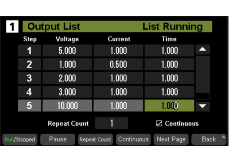 By editing the single-step setting value and duration, the list function can generate multiple sequences to meet complex test requirements. The user can edit the sequence by 50 steps natively or import the list sequence file via USB for multi-step running. Through panel operation, 8 sets of built-in list sequence output control can be achieved, providing users with simple power programming capabilities.<br /> <br /> 