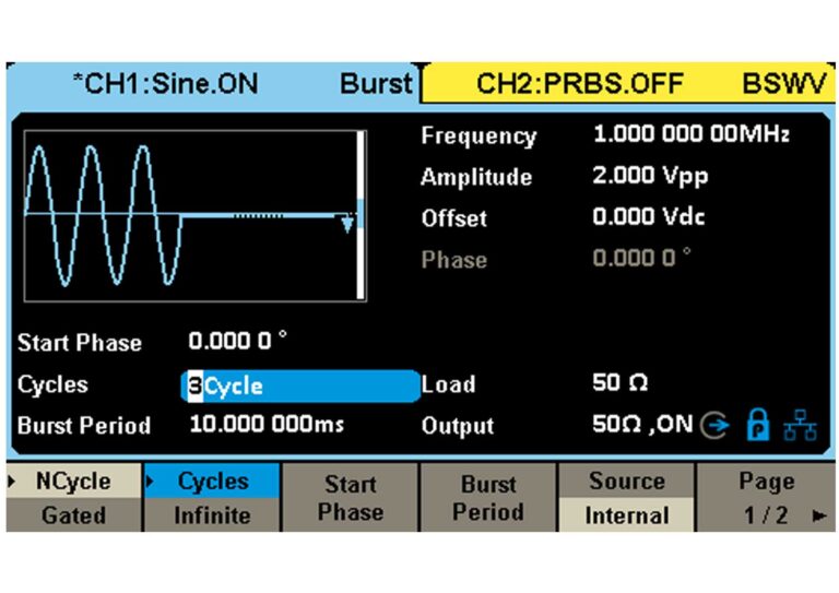 Supports two Burst modes: N cycle and Gating.<br /> <br /> Three trigger sources are available: internal, external and manual.