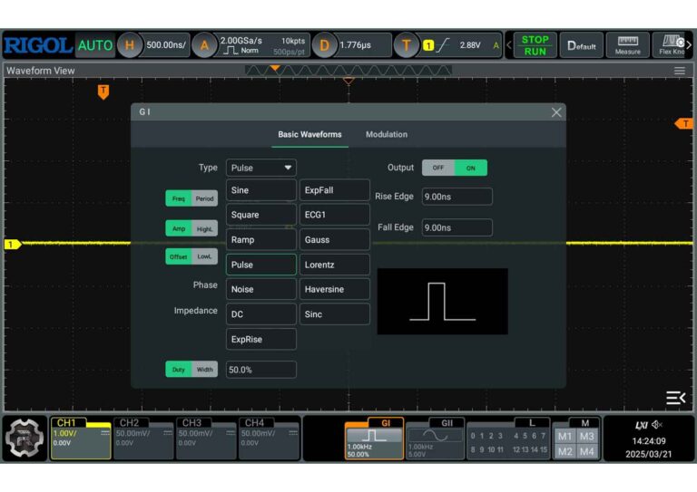 Built-in function generator for advanced analysis<br />
<br />
The MHO2000 series high-resolution digital oscilloscope supports a built-in dual-channel signal generator with 16-bit resolution, providing waveform output up to 50MHz, including sine wave, square wave, triangle wave, pulse wave, noise, DC, and a variety of built-in arbitrary waves, which can be widely used in various scientific experiments and industrial control fields.
