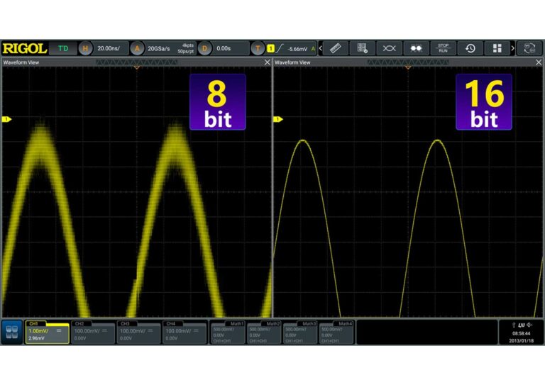 High resolution up to 16 bits<br />
<br />
The new high resolution capability allows users to set the desired number of bits (up to 16) for the measurement and then reports the available bandwidth. This removes signal noise that can obscure important test results