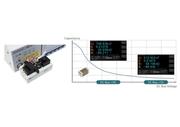 Built-in ±12 V DC bias voltage for measuring the bias characteristics of capacitors.<br />
<br />
Although large-capacity and compact MLCCs offer high capacitance advantages, their use of high dielectric constant materials (such as BaTiO₃) results in capacitance reduction under DC bias.