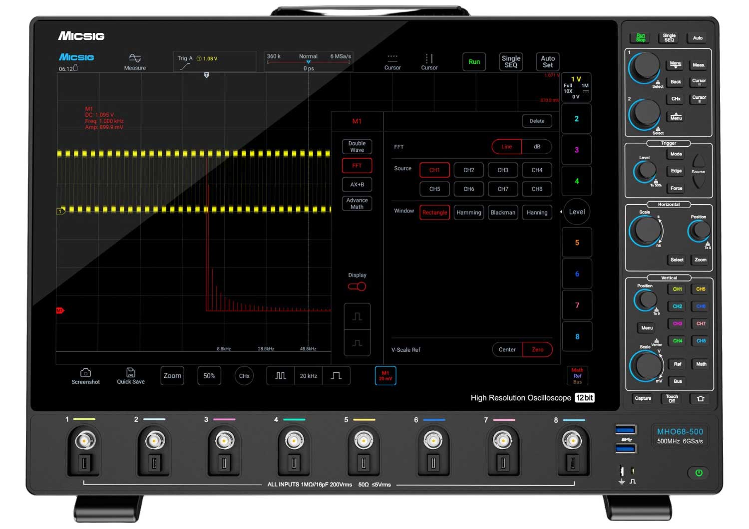 Micsig MHO68-350 12-Bit, 350MHz, 8 Channel High Resolution Digital Oscilloscope