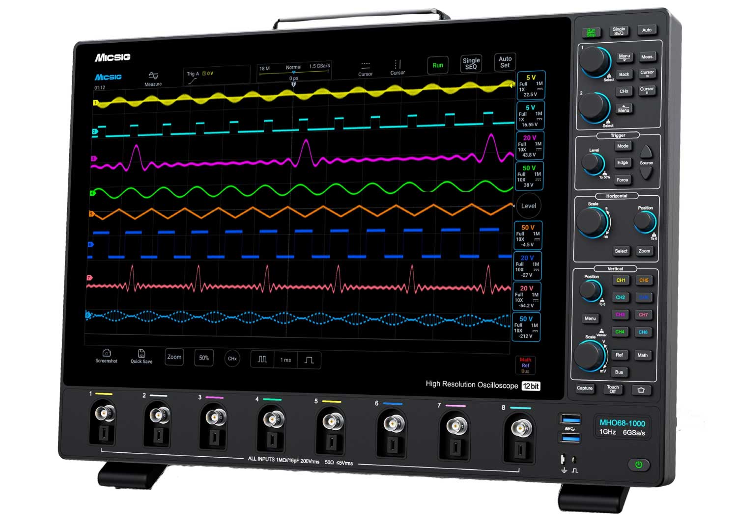 Micsig MHO68-350 12-Bit, 350MHz, 8 Channel High Resolution Digital Oscilloscope