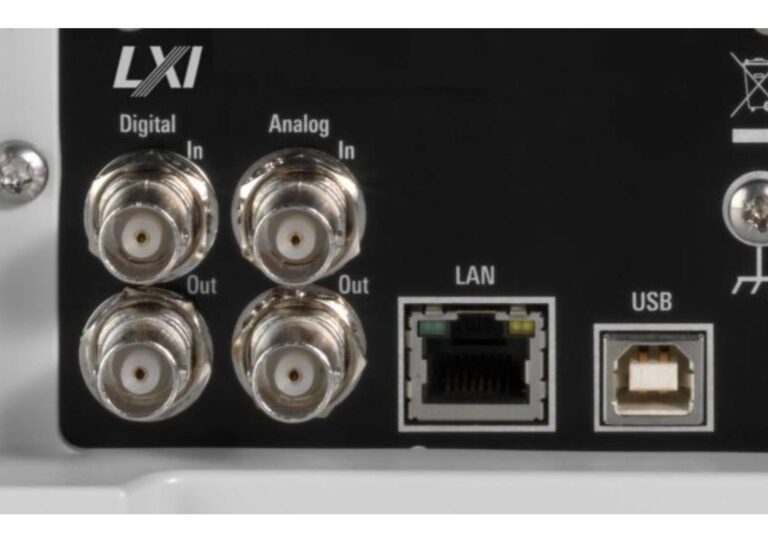 Includes a BNC sensor input for external current probes/shunts and rear-panel BNC ports for analogue/digital I/O.