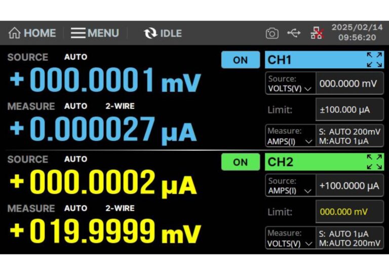 High Resolution<br />
<br />
The SMU boasts excellent low-current measurement capability, making it suitable for measuring microampere-level currents and even smaller ones. Moreover, it offers a wider operating range and higher resolution than typical power supplies.<br />
<br />
Display Resolution: 61/2 (2,100,000 count)<br />
Programming/Readback Resolution:10fA/100nV<br />
