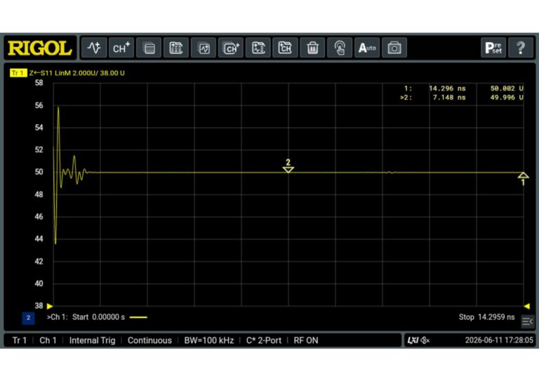 Analyse cables, transmission lines and interconnects in the time domain using the optional Time Domain Analysis (TDA) function. Ideal for locating discontinuities, impedance changes and signal integrity issues within RF systems.