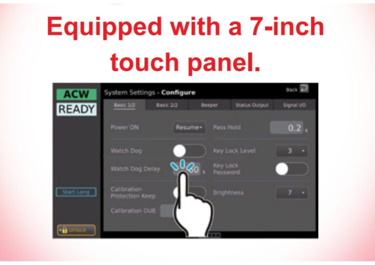 Touchscreen enables intuitive operation. The display shows not only test settings but also overviews and diagrams, making the <br />
interface easier to use.