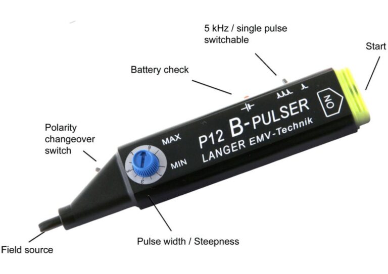 Functions like a mini coupling clamp, injecting disturbance currents into tracks, pins, SMDs and flat cables.