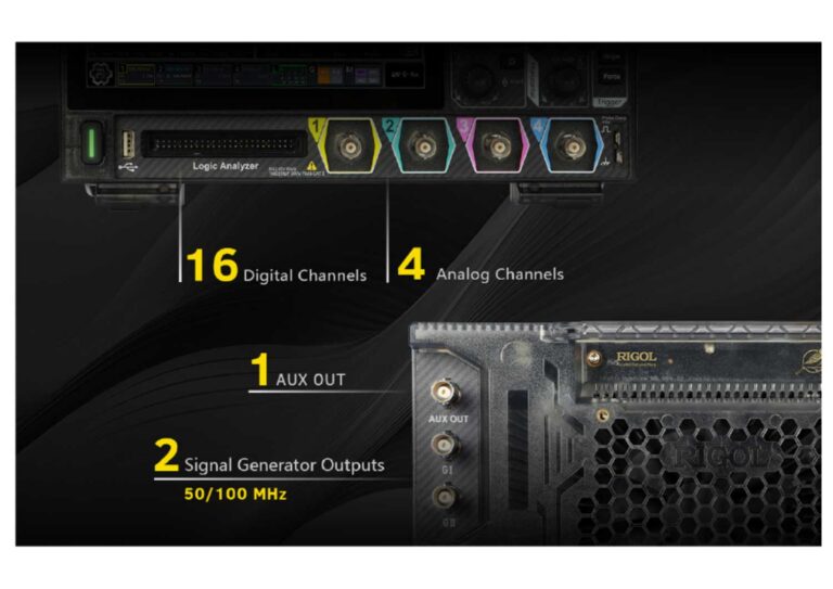 N-in-one Integrated Efficient Test Tool<br />
<br />
Standard 16 digital channels allows you to capture and analyse the digital signals together with the analogue signals.<br />
Optional 2-channel, 100 MHz AFG option can output up to 100 MHz pure sine wave, with Bode plot supported for signal analysis.