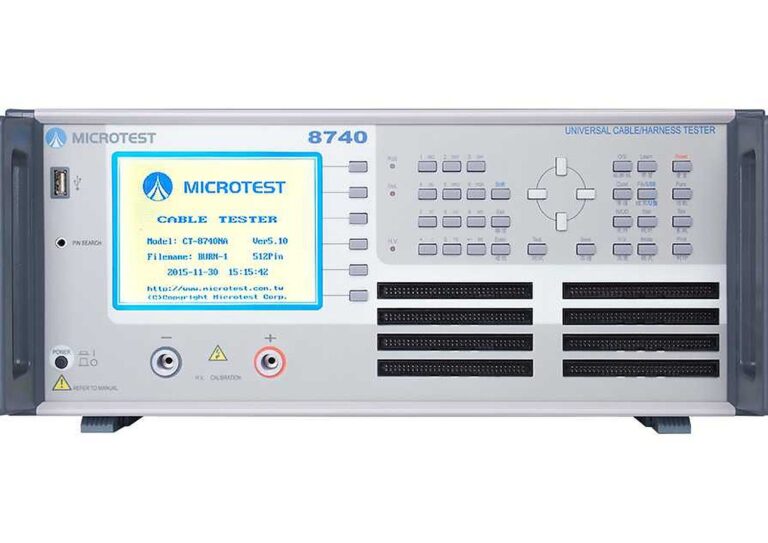 Choose 128, 256 or 512 test points for cable and connector assemblies. The 8740 series combines two-wire continuity measurement with connection, insulation and component checks.