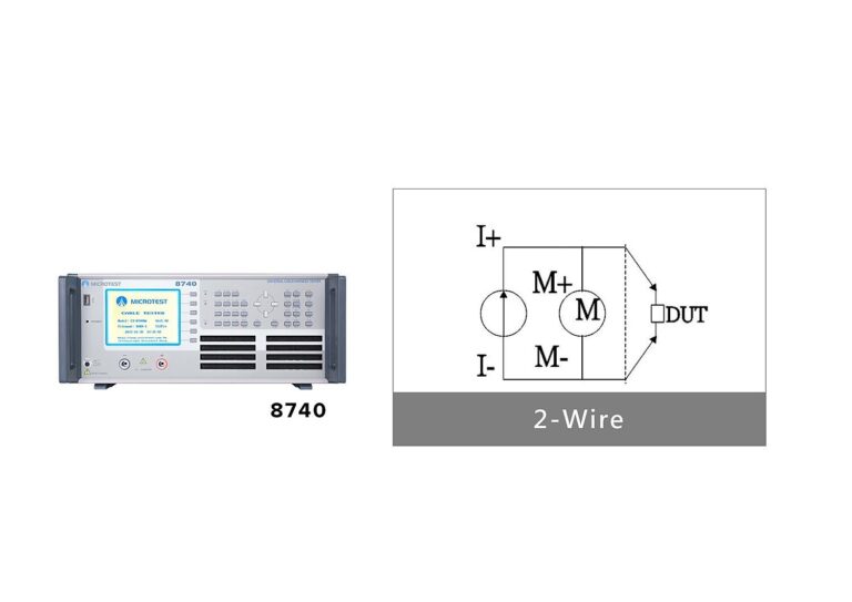 The two-wire method suits assemblies that do not require milliohm-level four-wire measurement. Continuity resistance covers 100 mΩ to 52 Ω.