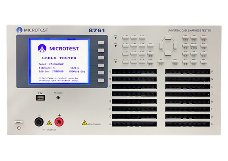 The 8761K configuration provides 512 test points using 4-wire measurement. Its 270 mm-high enclosure accommodates 16 front connector slots.