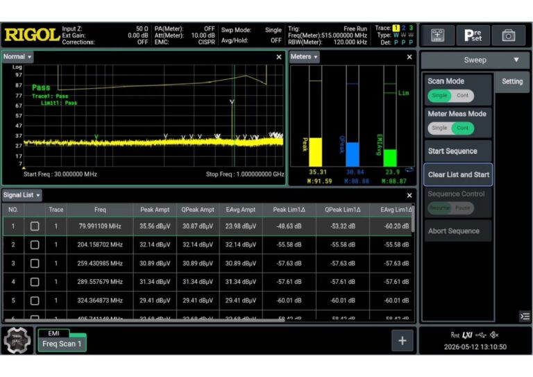 The RSA800 combines GPSA, RTSA, Vector Signal Analysis (VSA), EMI pre-compliance testing and Analog Demodulation (ADM) within a single portable instrument. This versatile platform reduces the need for multiple test instruments while supporting everything from RF development to EMC troubleshooting.